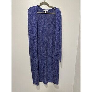 Jockey Blue Open Front Longline Cardigan Sweater Marl Knit Medium Long Sleeve
